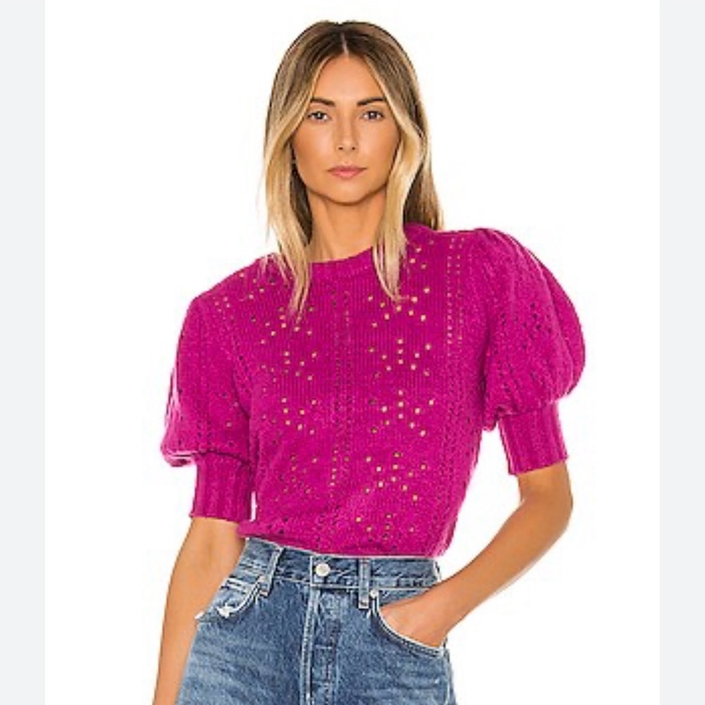 For Love & Lemons Pink Puffy Sleeve Sweater Size XS